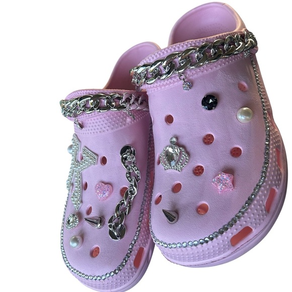 Custom Pink Embellished Clogs - Picture 3 of 7